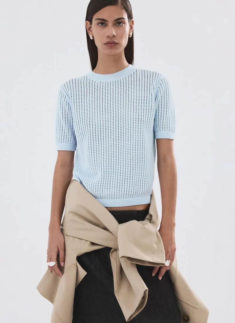 MANGO Short-sleeved openwork knitted sweater