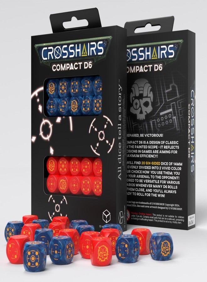 Crosshairs Compact D6: Cobalt & Red by Q-Workshop, Dice for RPG Board Games, for 1+ Players and Ages 14+