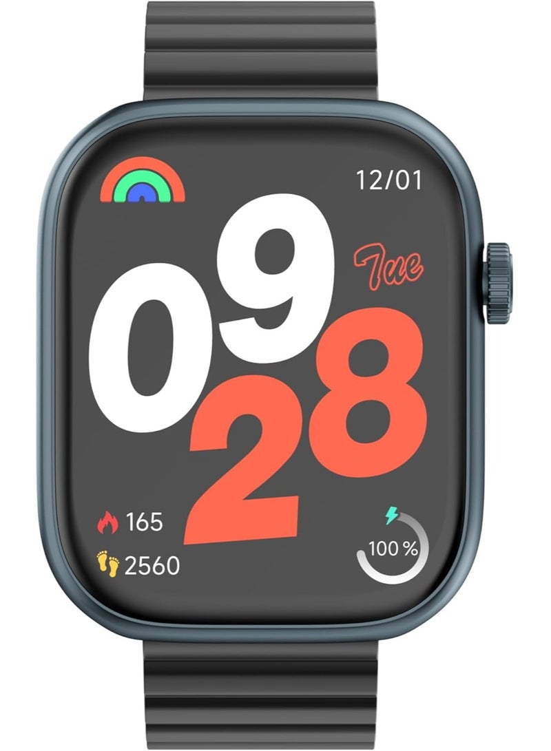 Imiki FRAME Lite ST2 Smartwatch – 1.96" Full View IPS Display, Bluetooth Calling, Magnetic Strap, Heart Rate & SpO2 Monitoring, Compatible with Android & iOS – Blue + Black/Red Strap  - Image 1