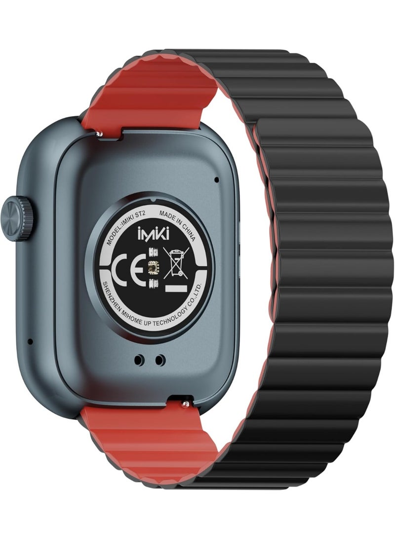 Imiki FRAME Lite ST2 Smartwatch – 1.96" Full View IPS Display, Bluetooth Calling, Magnetic Strap, Heart Rate & SpO2 Monitoring, Compatible with Android & iOS – Blue + Black/Red Strap  - Image 5