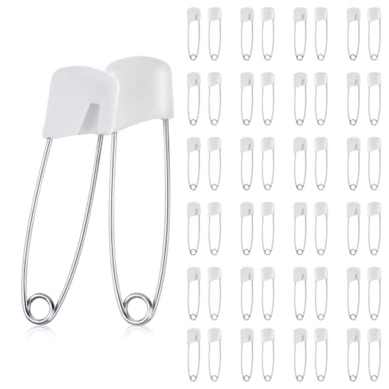 50 Pcs Diaper Pins, 2.2 Inch Plastic Head Safety Pin with Safe Locking Closures, Cloth Diaper Nappy Pins with Locking Closures Stainless Steel - Image 1