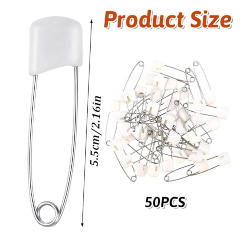 50 Pcs Diaper Pins, 2.2 Inch Plastic Head Safety Pin with Safe Locking Closures, Cloth Diaper Nappy Pins with Locking Closures Stainless Steel - Image 2