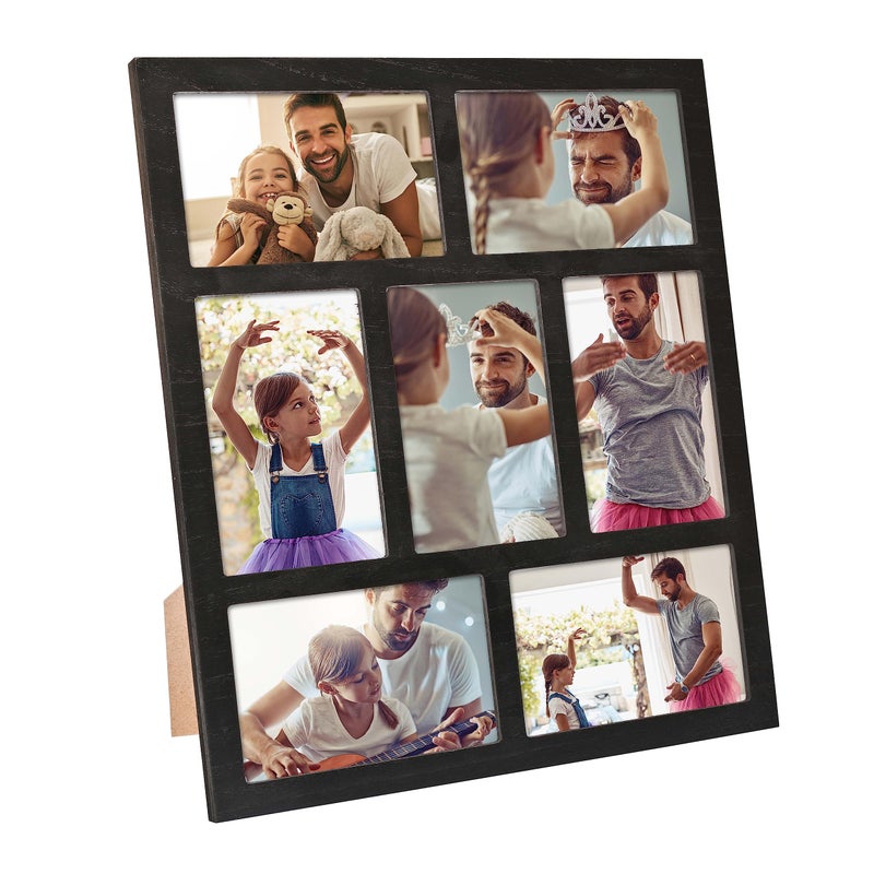 MONT PLEASANT Picture Frame Collage Wall Decor 4x6 Photos Display  7 Openings Photo Collage Picture Frame for Tabletop Stand and Wall Mounting Frames Collage Set for Home Lving Room Family Gifts Black