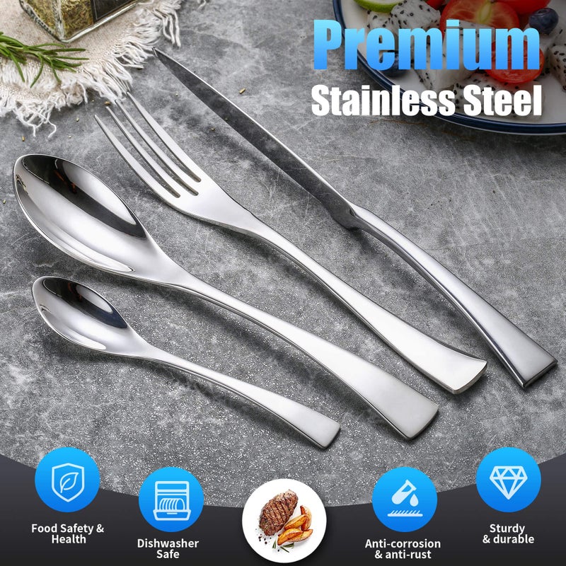 Lemeya 24-Piece Silverware Set for 6,Heavy Duty 18/10 Stainless Steel Cutlery Set with Forged Stand Knife,Modern Flatware Utensils Set,Forks Spoons and Knives Set,Mirror Polished,Dishwasher Safe - Image 2
