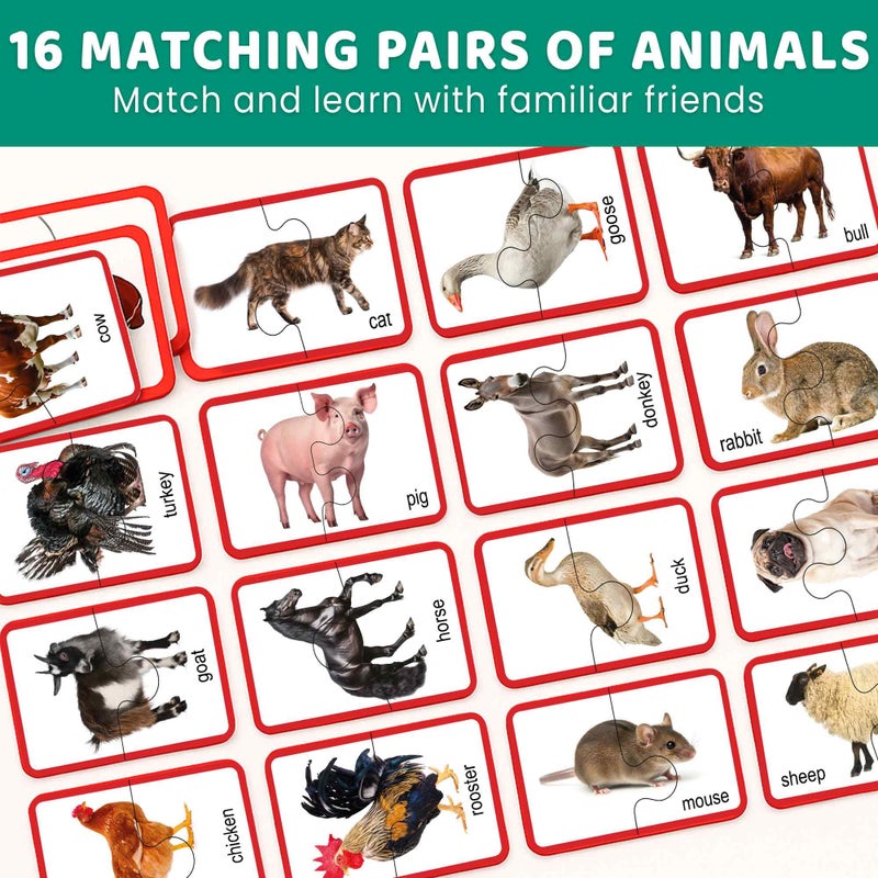 QUOKKA Toddler Puzzles Ages 2-4 â€“ 100% Self-Correcting 16 Realistic Matching Farm Animals â€“ Educational Toddler Puzzles Ages 1-3 with 32 Pieces - Memory Matching Games for 3-5 Years Old Boys and Girls - Image 2