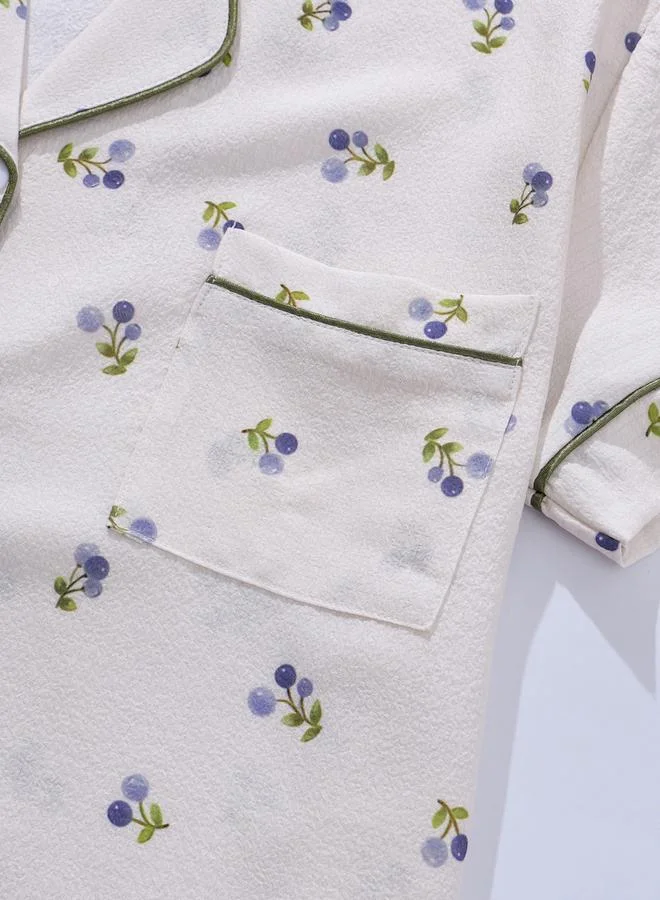 تايك تو White Graphic Print Shirt and Shorts Pajama Set