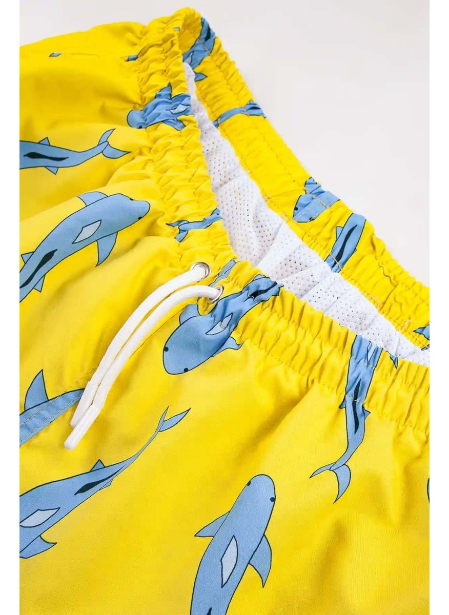 Gold Class Kidswear Shark Patterned Water Repellent Yellow Men's Swim Shorts  - Image 4