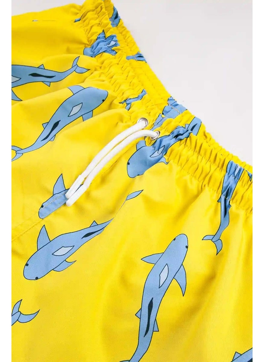 Gold Class Kidswear Shark Patterned Water Repellent Yellow Men's Swim Shorts  - Image 3