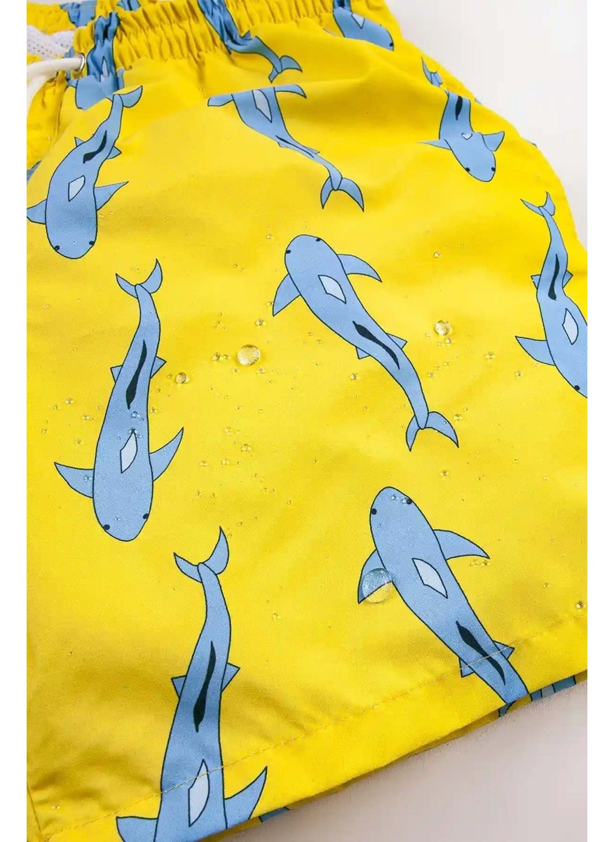 Gold Class Kidswear Shark Patterned Water Repellent Yellow Men's Swim Shorts  - Image 5