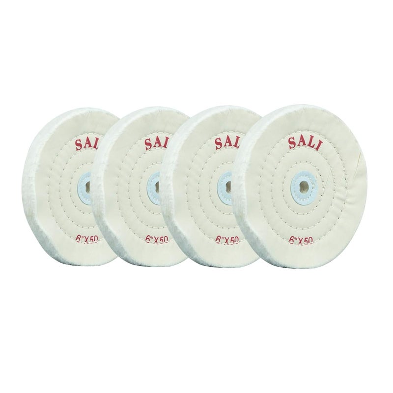 SALI 4 Pack Polishing Wheel for Bench Grinder Buffing Wheel 6 inch White Cotton (50 Ply) for Buffer Polisher Medium Polish Pad 1/2'' Arbor Hole with Polishing Compound Kit - Image 1