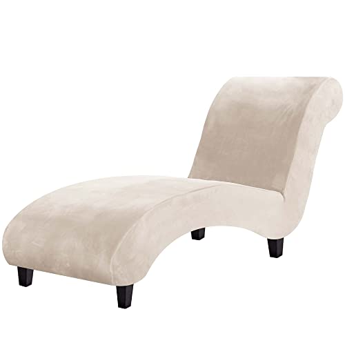 H.VERSAILTEX Chaise Lounge Cover Indoor Velvet Chaise Slipcover High Stretch Lounge Chair Cover Luxury Armless Chaise Cover for Living Room, Machine Washable, Ivory - Image 1
