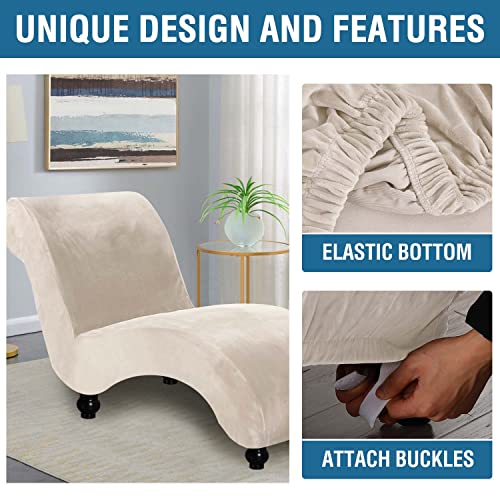 H.VERSAILTEX Chaise Lounge Cover Indoor Velvet Chaise Slipcover High Stretch Lounge Chair Cover Luxury Armless Chaise Cover for Living Room, Machine Washable, Ivory - Image 4