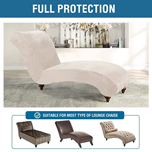 H.VERSAILTEX Chaise Lounge Cover Indoor Velvet Chaise Slipcover High Stretch Lounge Chair Cover Luxury Armless Chaise Cover for Living Room, Machine Washable, Ivory - Image 5
