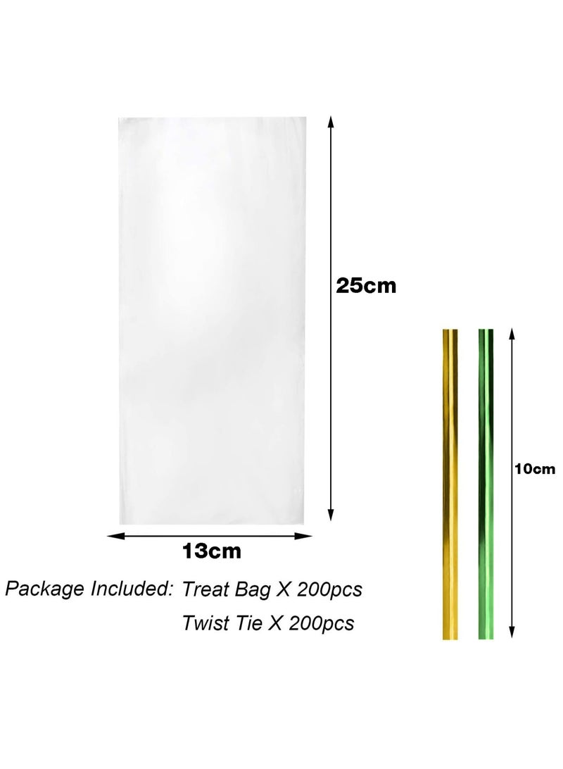 Cellophane Treat Bags, Clear Cellophane Bags 200 Pcs OPP Plastic Treat Bags with 200 Twist Ties for Gift Wrapping,Packaging Candies,Dessert,Bakery, Cookies, Chocolate,Party Favor 13x25 Cm - Image 2