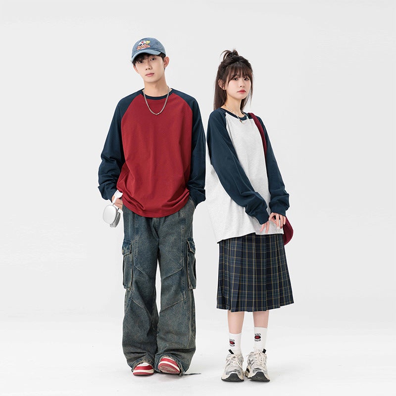 Long-sleeved T-shirt Mens Heavy Long-sleeved T-shirt 2024 Autumn New Loose American Base Shirt big red - Image 5