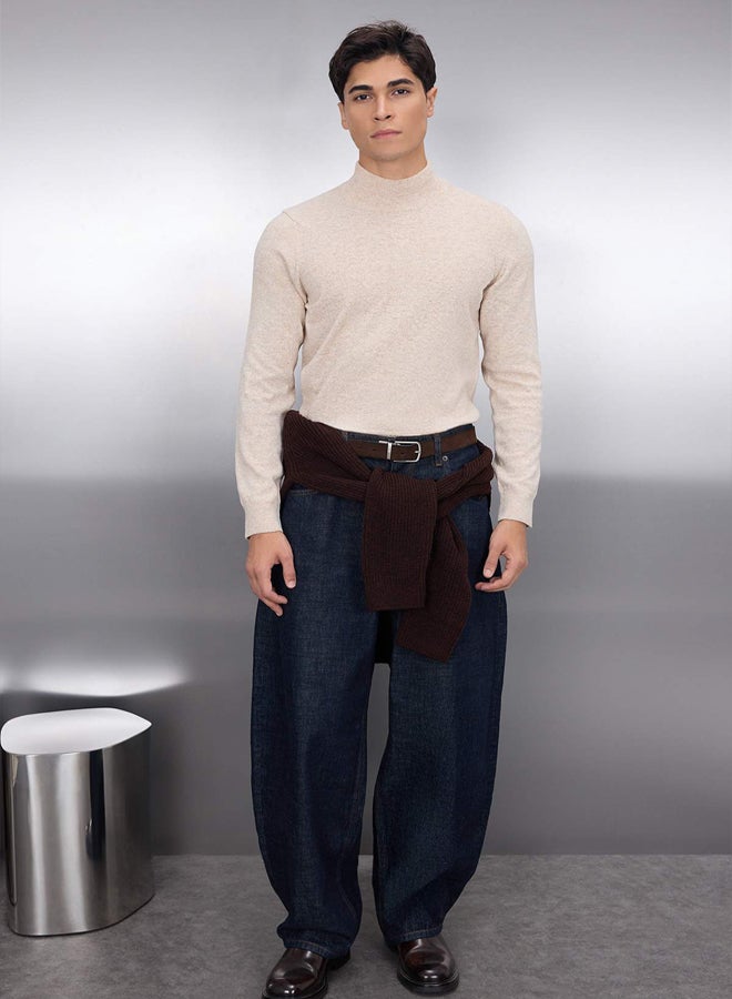 trendyol Beige Slim Fit Wool Half Turtleneck Basic Knitwear Sweater - Image 2