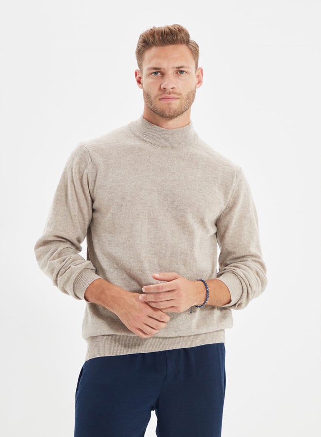trendyol Beige Slim Fit Wool Half Turtleneck Basic Knitwear Sweater - Image 5
