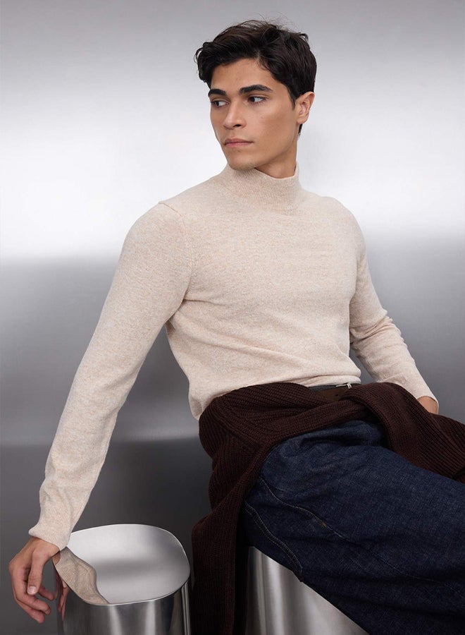 trendyol Beige Slim Fit Wool Half Turtleneck Basic Knitwear Sweater - Image 1