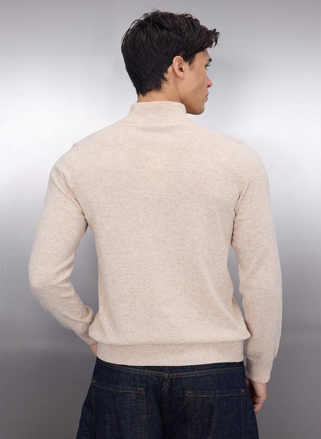 trendyol Beige Slim Fit Wool Half Turtleneck Basic Knitwear Sweater - Image 4