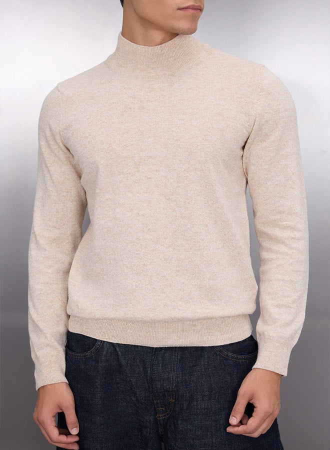 trendyol Beige Slim Fit Wool Half Turtleneck Basic Knitwear Sweater - Image 3