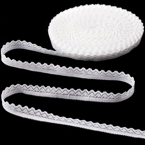 Deozu 5 Yards White Lace Trim, Vintage Crocheted Lace Ribbons, Embroidery Scalloped Edge Laces for DIY Crafts, Bouquet, Sewing, Wedding, Wrapping, Decoration (0.39" Wide) - Image 1