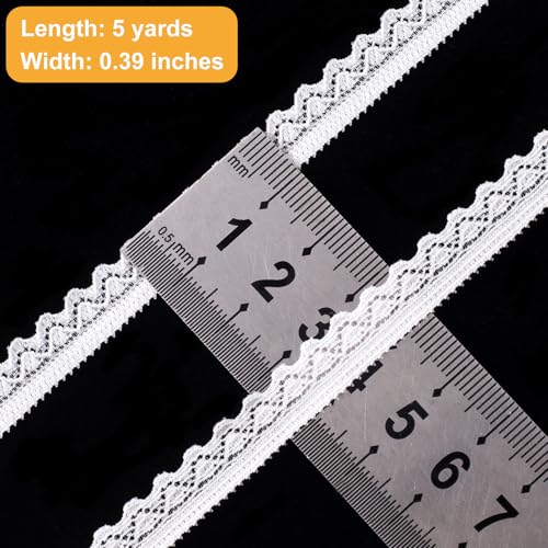 Deozu 5 Yards White Lace Trim, Vintage Crocheted Lace Ribbons, Embroidery Scalloped Edge Laces for DIY Crafts, Bouquet, Sewing, Wedding, Wrapping, Decoration (0.39" Wide) - Image 2