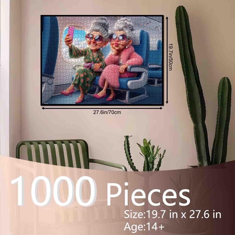 Tucocoo Old Friend 1000 Piece Puzzles for Adults Fashionable Old Lady Jigsaw Puzzle for Women Funny Travel 1000 Pieces Jigsaw Puzzles for Adults Gift for Grandma Fun Games - Image 2