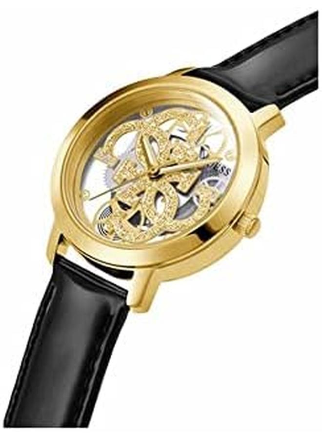 جس ساعة للنساء بحركة كوارتز وعرض تناظري وحزام جلدي أسود Gw0383L1 وحزام أسود وحزام أسود - Image 2