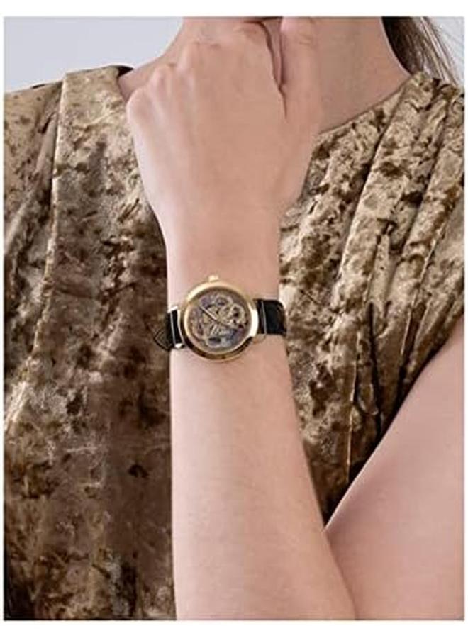 جس ساعة للنساء بحركة كوارتز وعرض تناظري وحزام جلدي أسود Gw0383L1 وحزام أسود وحزام أسود - Image 4