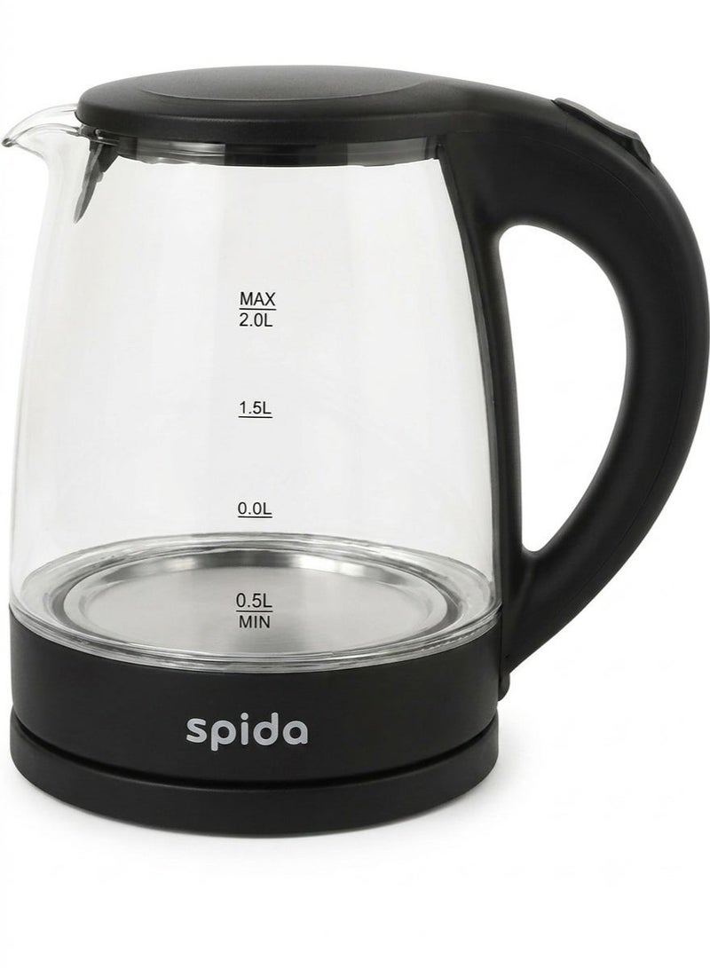 Spida SPD-DL0602 2L 2000W Electric Kettle – Glass Body, Sleek Design – Safe and stylish boiling with visible water level. - Image 1
