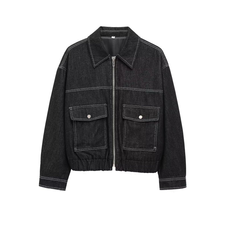 ZA Cross-Border Womens Clothing Wholesale Lapel Zipper Denim Jacket Straight-Leg Pant Suit 2196850 6929213 Trousers  - Image 2