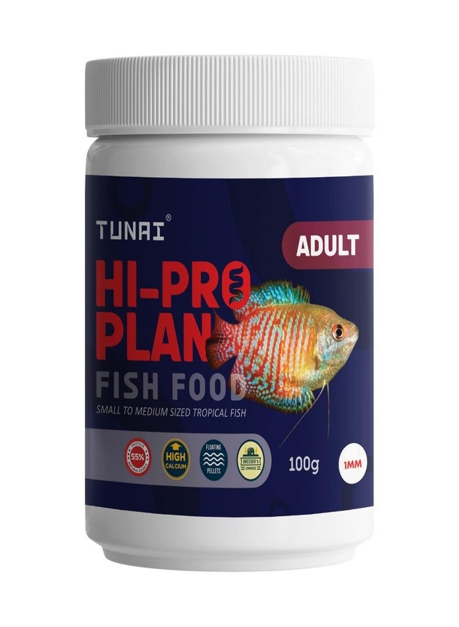 Tunai HI-PRO Plan 55% Protein Reinforced Fish Food |100g, 1mm Pellets| Can be Fed for Medium & Adult Sized Goldfish, Betta. Angelfish, Molly, Tetra, Dwarf Gourami, Small Koi - Image 1