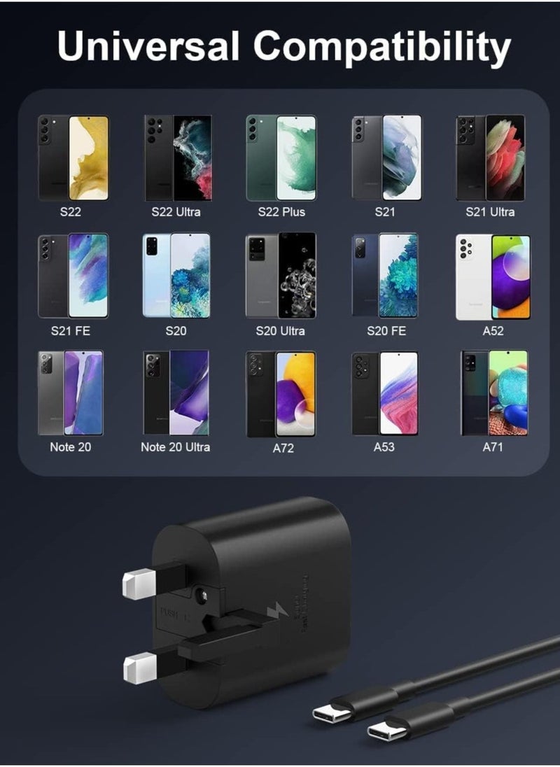 25W Fast Charger Type C for Samsung Galaxy A15, A55 5G, A54, A35, A34, A25, A05, S24, S23, S22, S21, S20, Z Fold5, Z Flip5 Tablet USB C Super Charge Adapter Plug