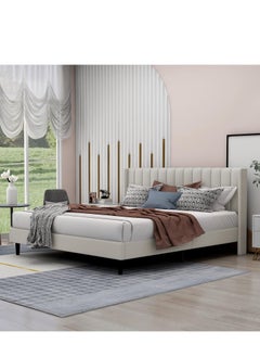 Wooden Twist Wooden Twist Modern Rectangular Upholstery Bed with Soft Wingback (King)  - Image 1