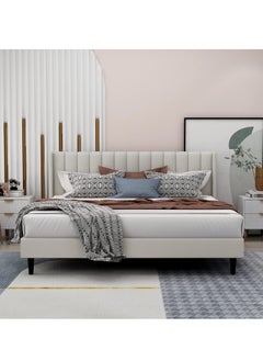 Wooden Twist Wooden Twist Modern Rectangular Upholstery Bed with Soft Wingback (King)  - Image 2