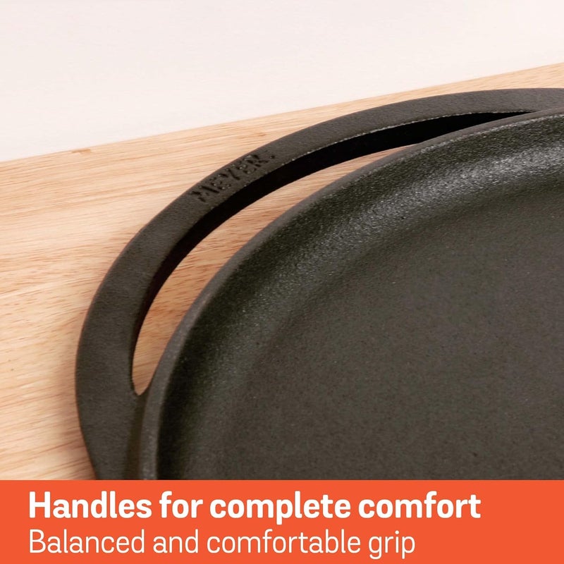 MEYER Pre-Seasoned Cast Iron Flat Dosa/Roti/Chapati Tawa Pan with 2 Side Handle, Dosa Kallu, Iron Tawa Big Size | Gas and Induction Compatible | 30cm, Black - Image 5