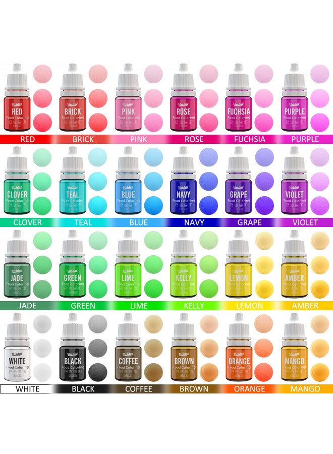 Vividye مجموعة ألوان الطعام - 24 لون زاهي لمجموعة ألوان الطعام للخبز، تزيين الكعك، الفوندان، البسكويت والماكرون - صبغة طعام سائلة بلا طعم لصنع الحرف اليدوية - زجاجات سعة .25 أونصة سائلة - Image 2