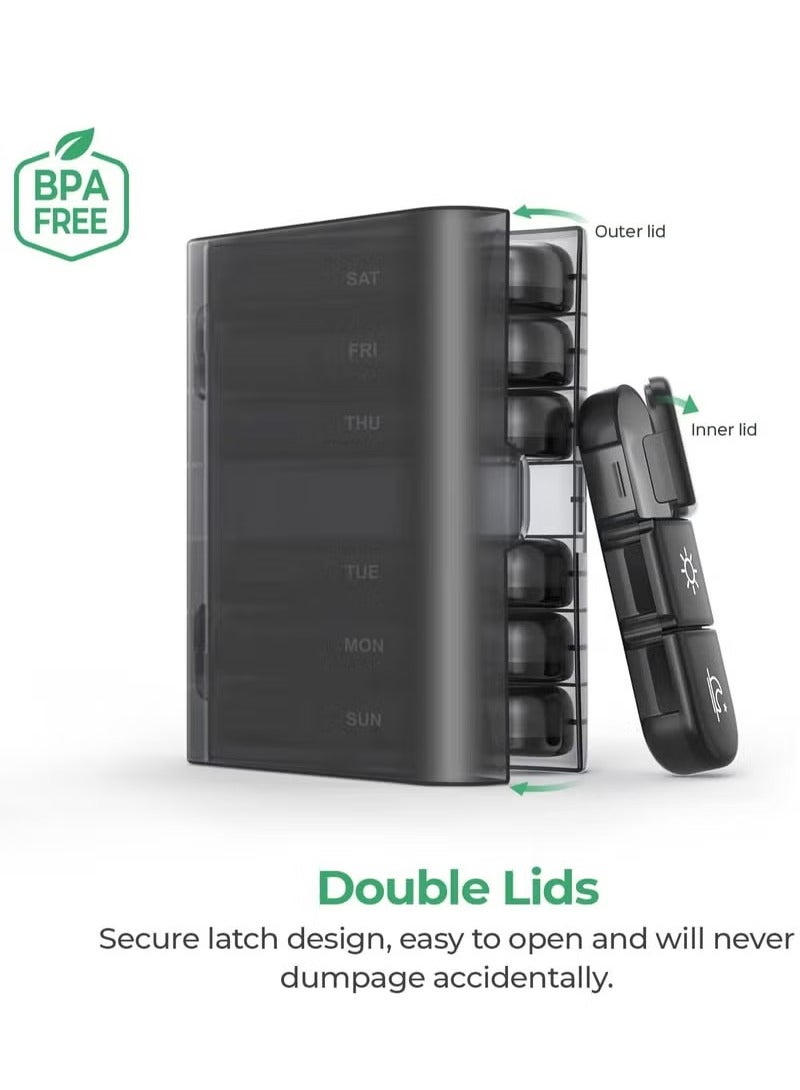 Weekly Pill Organizer 3 Times A Day, Portable Travel Pill Box 7 Day with Large Compartments, Portable Travel Pill Case for Vitamins, Medicine, Fish Oils, Supplements (Black) - Image 4