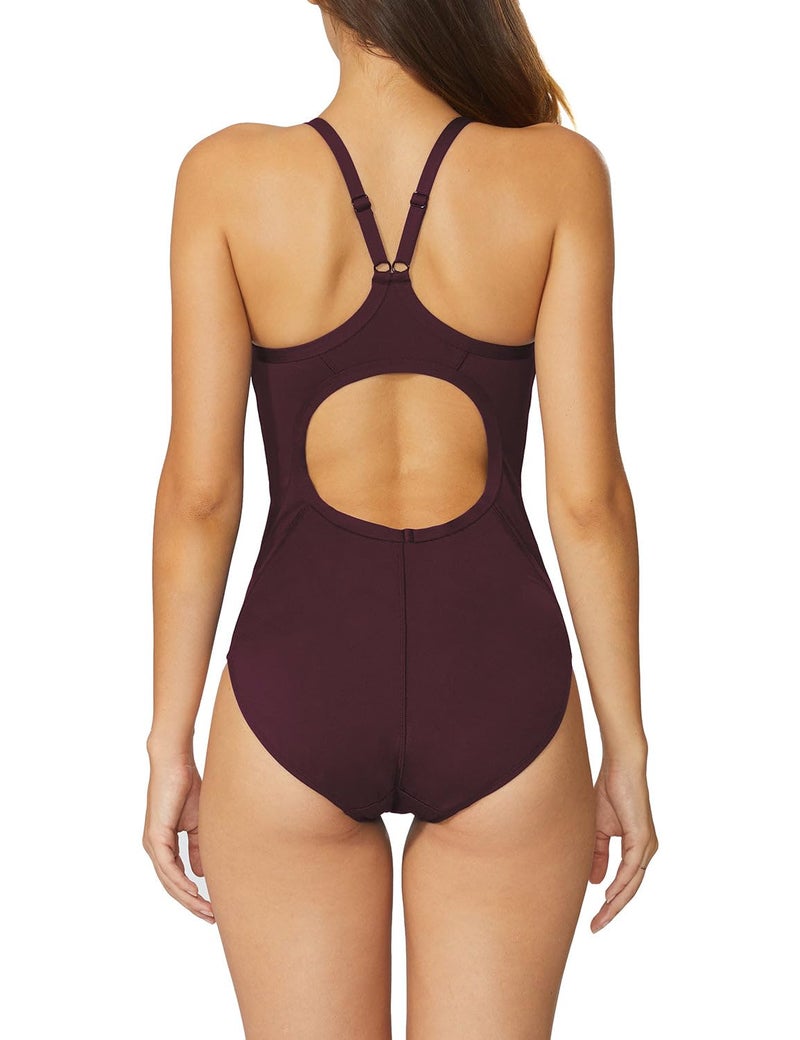 baleaf Women's Athletic Training Adjustable Strap One Piece Swimsuit Swimwear Bathing Suit Wine Red 34/Small - Image 2