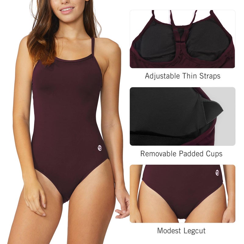 baleaf Women's Athletic Training Adjustable Strap One Piece Swimsuit Swimwear Bathing Suit Wine Red 34/Small - Image 5
