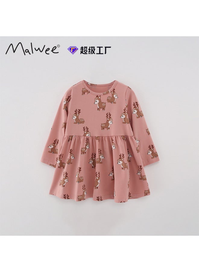 Girls Autumn Trendy Dress European and American Style Kids Round Neck Long Sleeve Princess Dress