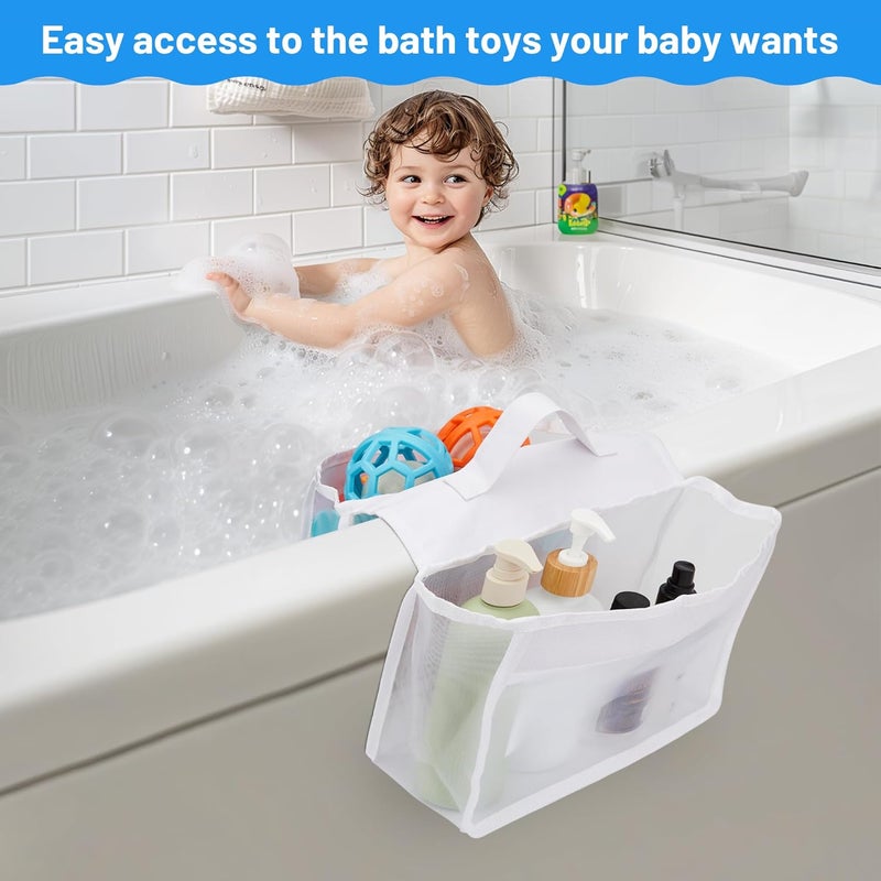 Dormercy Saddle Shape Bath Toy Organizer, 2 Compartments Wide Opening Bathtub Toy Holder for Tub, Bath Toy Storage Organizer for Tub, Easy Access for Children, Mesh Shower Toy Holder - Image 5