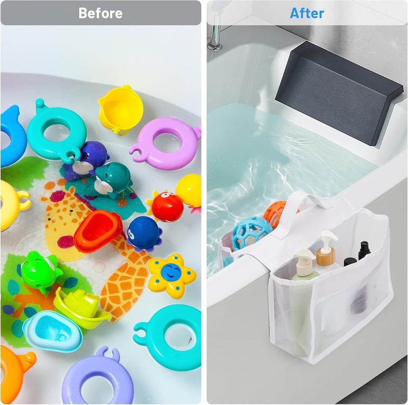 Dormercy Saddle Shape Bath Toy Organizer, 2 Compartments Wide Opening Bathtub Toy Holder for Tub, Bath Toy Storage Organizer for Tub, Easy Access for Children, Mesh Shower Toy Holder - Image 3