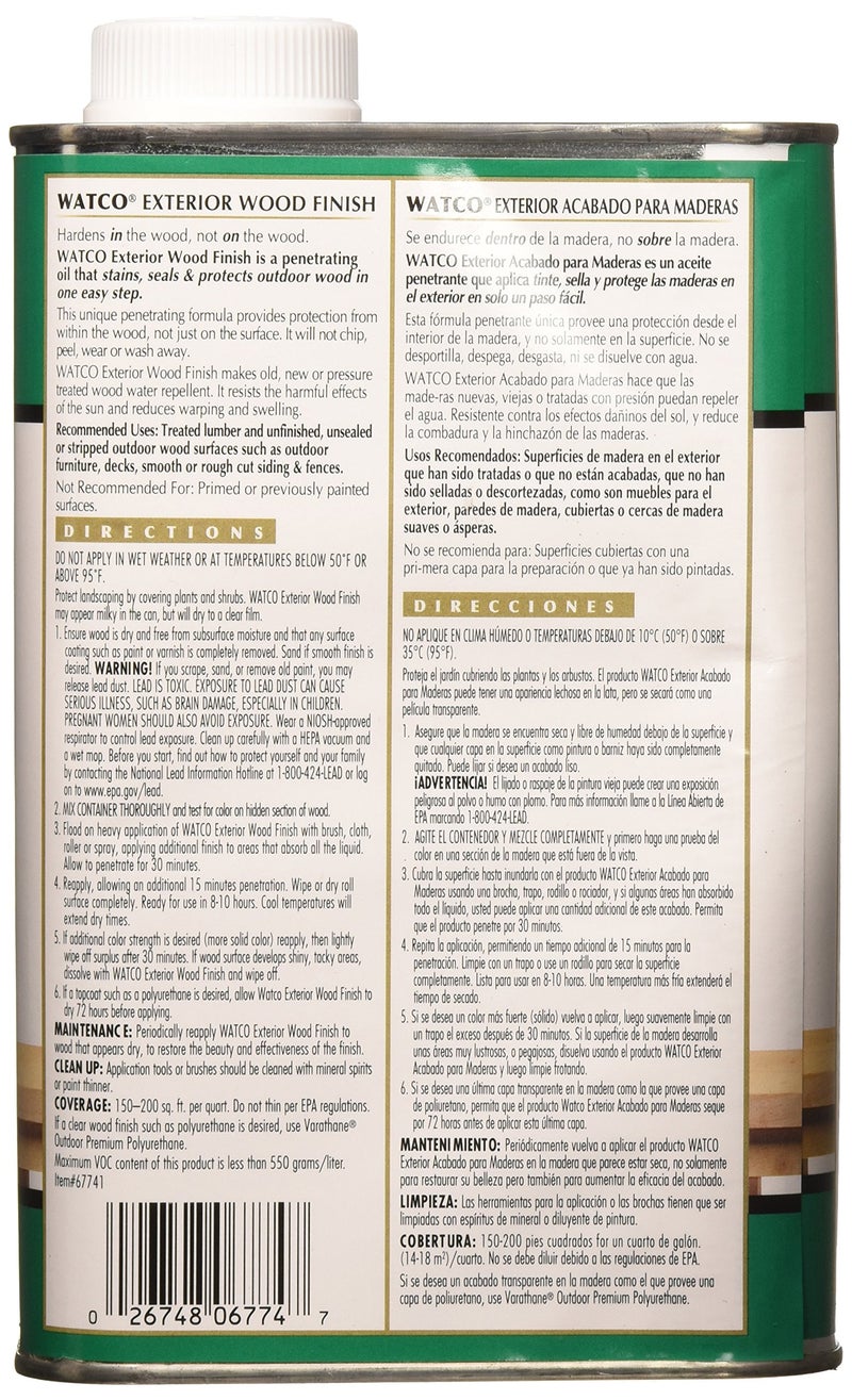 Watco 67741 Exterior Wood Finish, Quart, Natural - Image 2