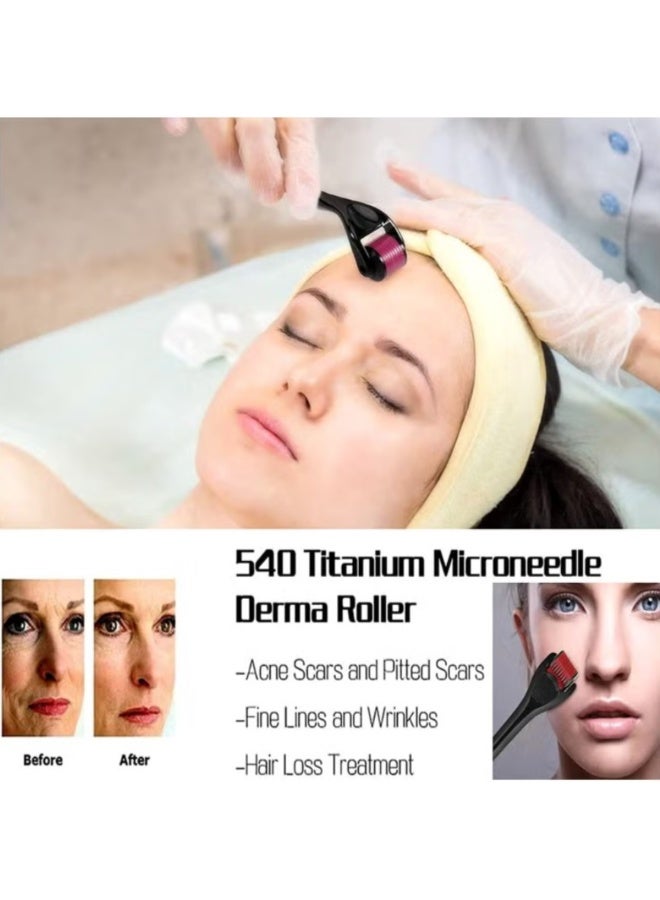 Derma Roller رولر ديرما 0.5 مم بـ 540 إبرة لنمو الشعر، أداة تدليك للوجه لعلاج التجاعيد الدقيقة، مكافحة الشيخوخة، ندبات حب الشباب، وعلامات التمدد مع علبة شفافة - Image 5