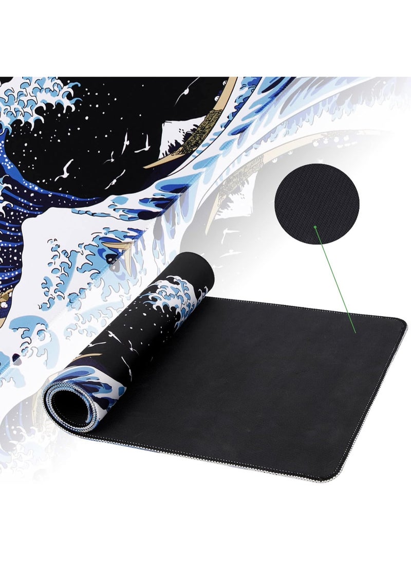 RION Gaming Laptop Mouse Pad – Sea Wave Big Desk Pad, Waterproof & Non-Slip, 3mm Thick Rubber, Kanagawa Surf Design - Image 2