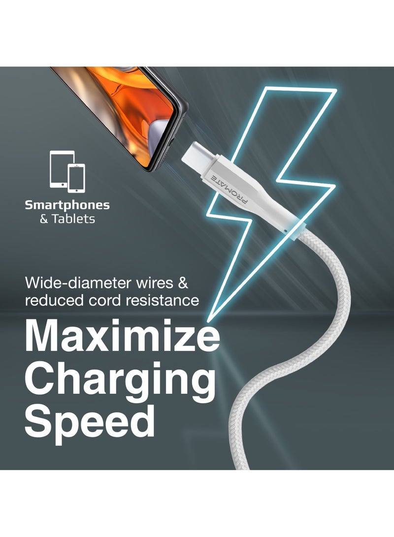 PROMATE USB to USB-C Cable, 2 Meters Long, Durable Silicone Type-C Charging Cable with 2A Fast Charging and 480 Mbps Data Sync, designed for smartphones, iPads, XCord-AC200.White White - Image 2