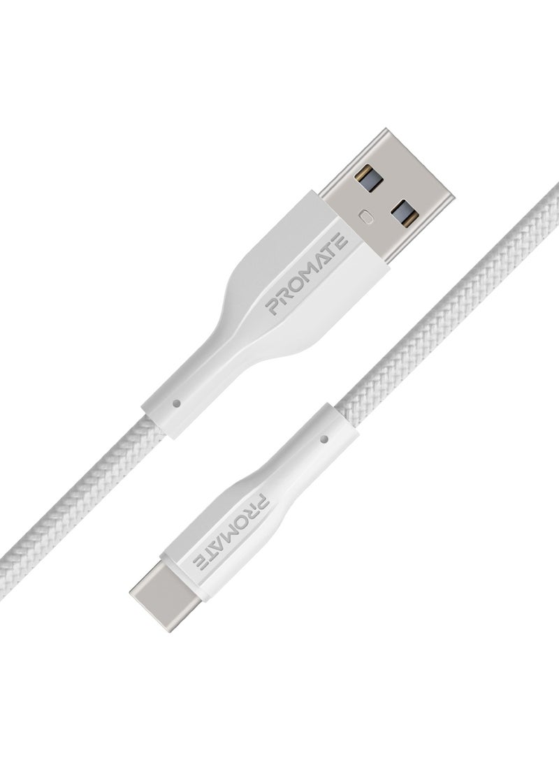 PROMATE USB to USB-C Cable, 2 Meters Long, Durable Silicone Type-C Charging Cable with 2A Fast Charging and 480 Mbps Data Sync, designed for smartphones, iPads, XCord-AC200.White White - Image 1