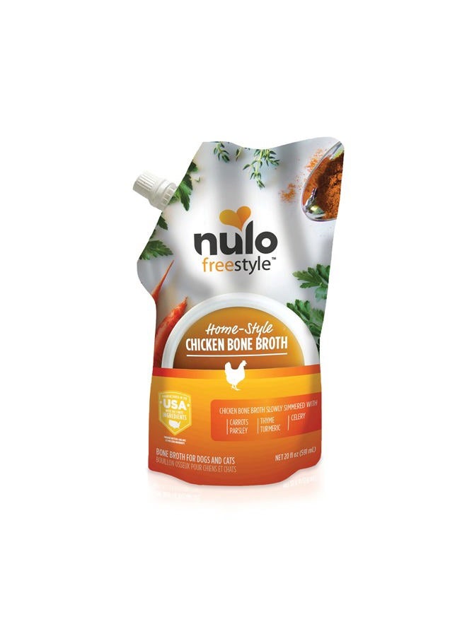 Nulo Freestyle Bone Broth for Dogs, Cats, Chicken Flavor, Pouch Tasty Pet Food Toppers with Turmeric Nutritious Soup, Gravy Premium Dog and Cat Food Toppings, Gravies & Sauces, 20 Fl Oz (Pack of 1) - Image 1