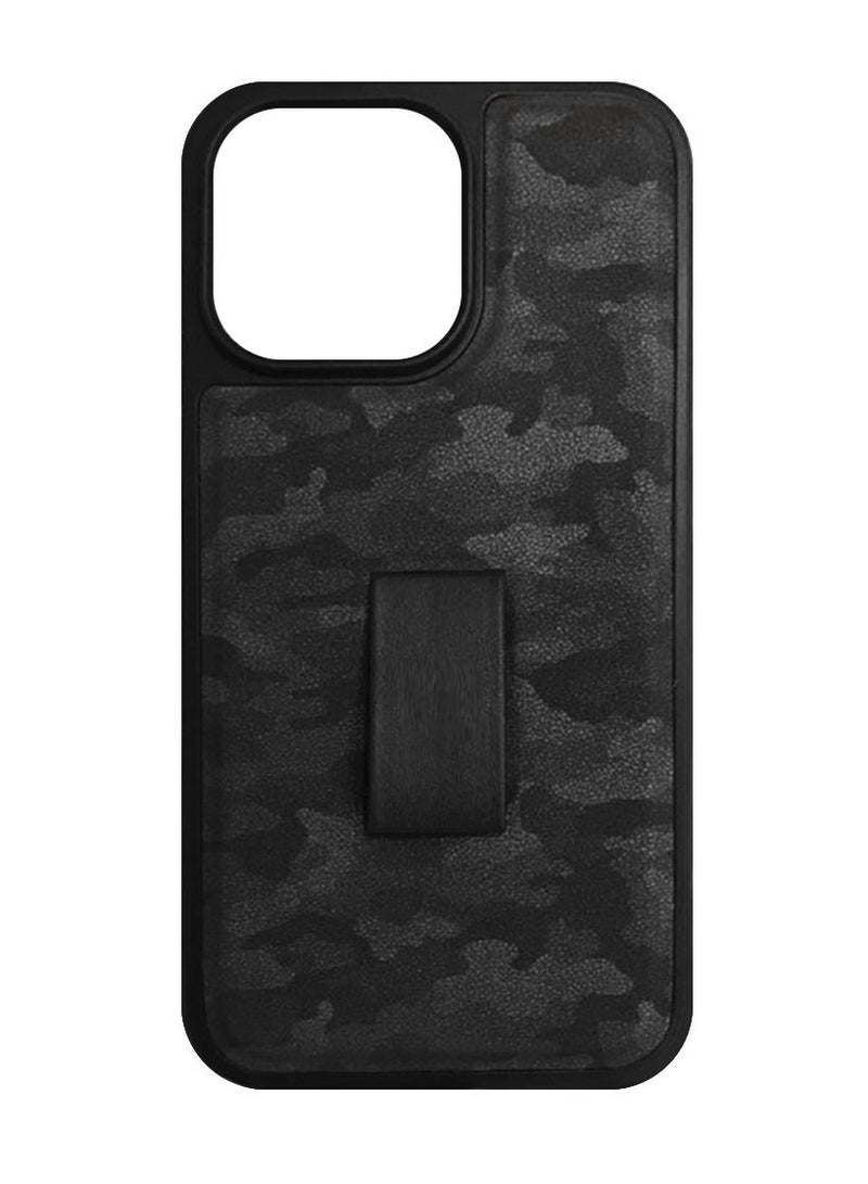 CATANES iPhone 14 Pro Case with Hand Strap Finger Loop Camouflage PU Leather Back Cover Black  - Image 4